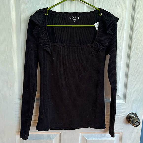 LOFT Sweaters - Loft Women’s Pointelle Ruffle Square Neck Top